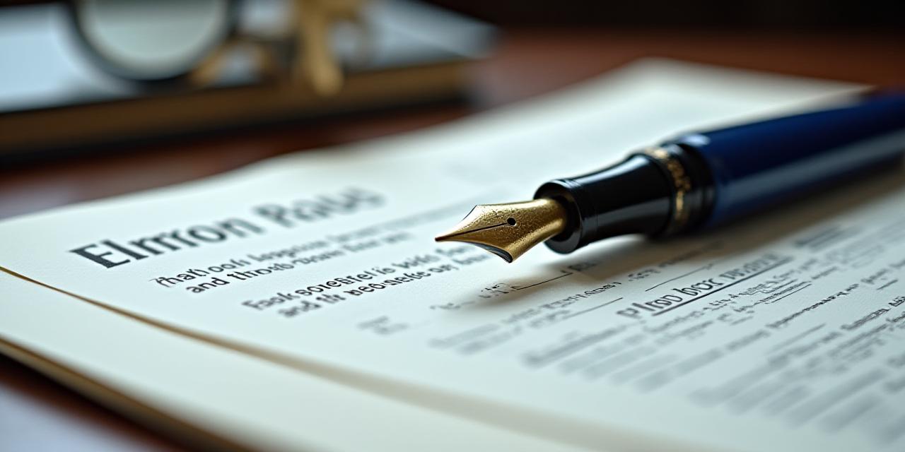 Close-up of a fountain pen resting on a disorganized pile of generic legal forms