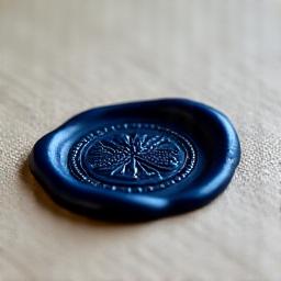 A close up of a wax seal on a vellum document