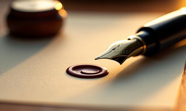 A desk with high-quality paper and a fountain pen, suggesting care and precision